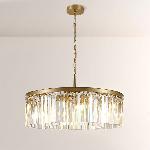1920s Art Deco Single Round Chandelier 32"D/43"D