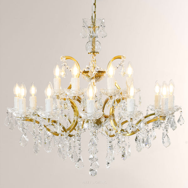 19th C. Rococo Iron & Crystal Round Chandelier 33"