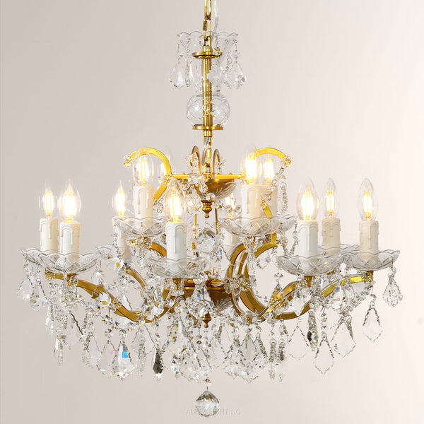 19th C. Rococo Iron & Crystal Round Chandelier 28"