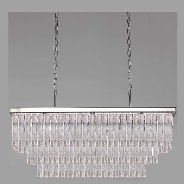 Selim 3-Tier Rectangular Cracked Textured Glass Chandelier